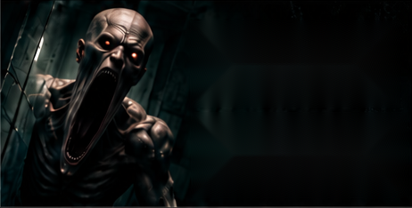A pale creature emerging from a dark industrial doorway.